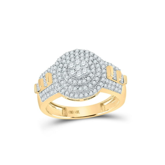 14kt Two-tone Gold Mens Round Diamond Cluster Ring 1-1/5 Cttw
