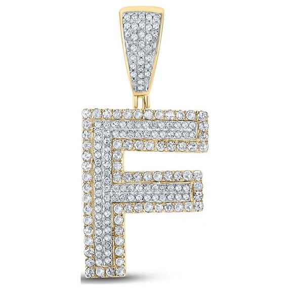 14kt Two-tone Gold Mens Round Diamond F Initial Letter Charm Pendant 3/4 Cttw