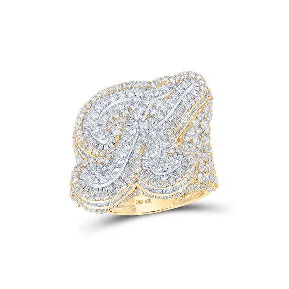 14kt Two-tone Gold Mens Round Diamond K Initial Letter Ring 8-5/8 Cttw