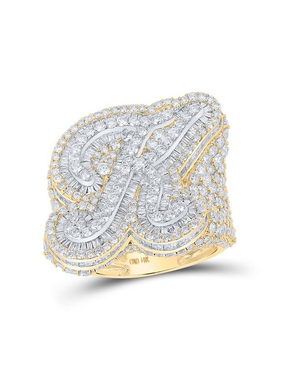 14kt Two-tone Gold Mens Round Diamond K Initial Letter Ring 8-5/8 Cttw