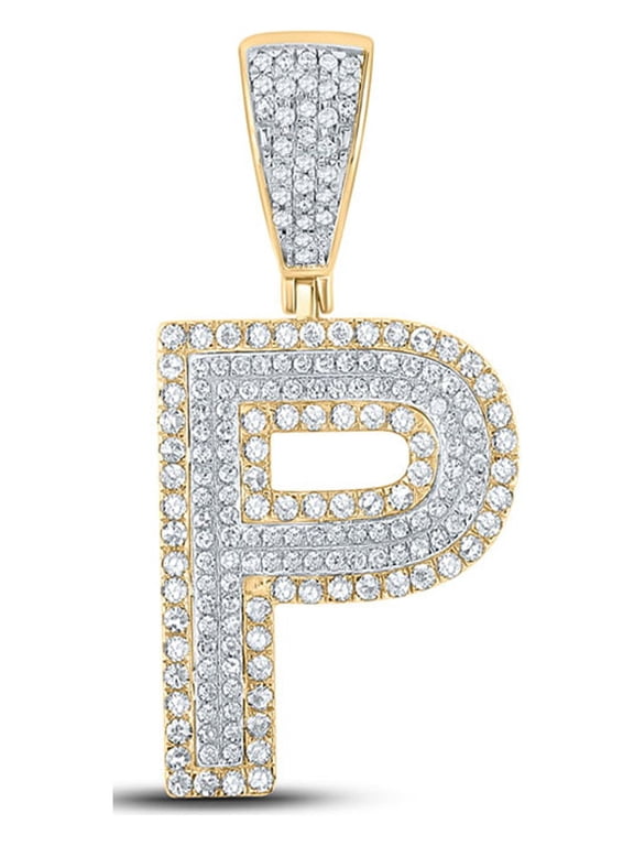 14kt Two-tone Gold Mens Round Diamond P Initial Letter Charm Pendant 3/4 Cttw