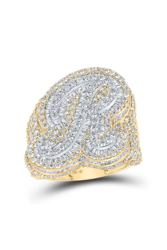 14kt Two-tone Gold Mens Round Diamond R Initial Letter Ring 8 Cttw