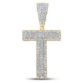 thumbnail image 1 of 14kt Two-tone Gold Mens Round Diamond T Initial Letter Charm Pendant 5/8 Cttw, 1 of 1