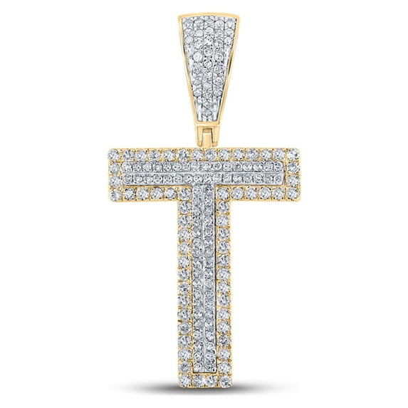 14kt Two-tone Gold Mens Round Diamond T Initial Letter Charm Pendant 5/8 Cttw
