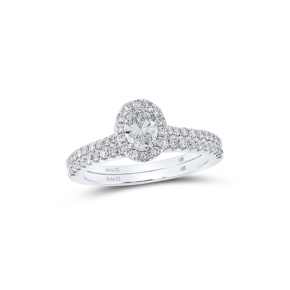 14kt Two-tone Gold Oval Diamond Halo Bridal Wedding Ring Band Set 1 Cttw
