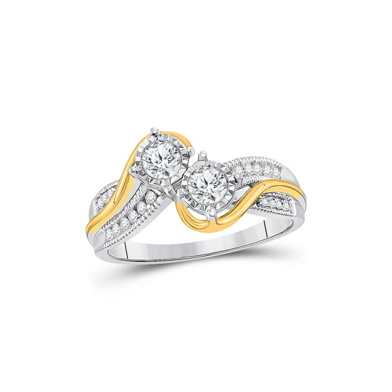14kt Two-tone Gold Round Diamond 2-stone Bridal Wedding Engagement Ring 1/2 Cttw