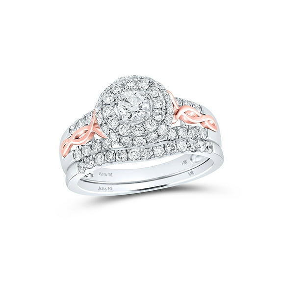 14kt Two-tone Gold Round Diamond Bridal Wedding Ring Band Set 1 Cttw