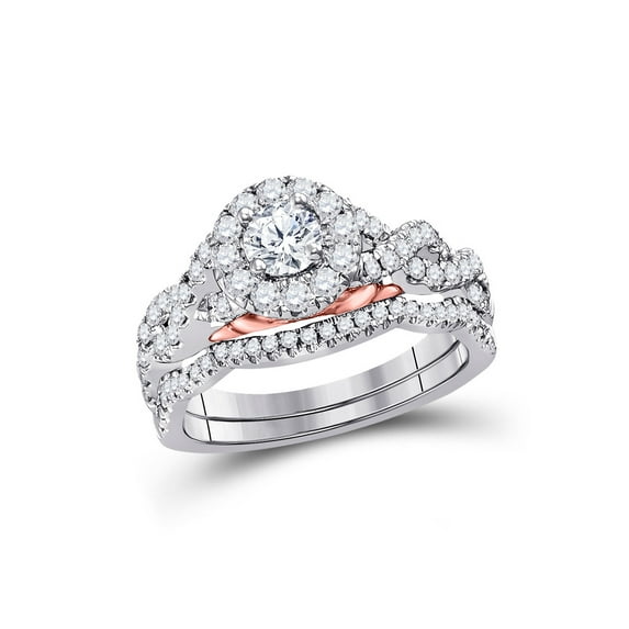 14kt Two-tone Gold Round Diamond Bridal Wedding Ring Band Set 1 Cttw