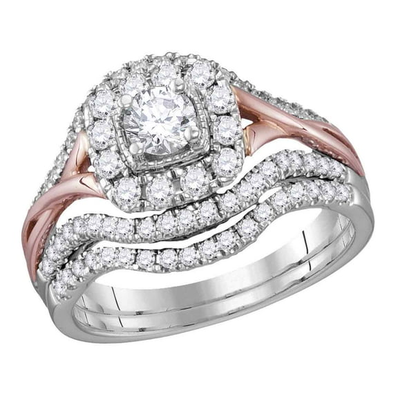 14kt Two-tone Gold Round Diamond Bridal Wedding Ring Band Set 1 Cttw