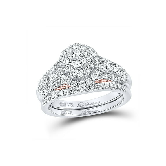 14kt Two-tone Gold Round Diamond Bridal Wedding Ring Band Set 1 Cttw