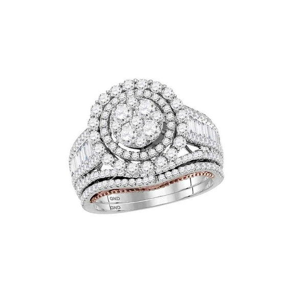 14kt Two-tone Gold Round Diamond Bridal Wedding Ring Band Set 2-1/2 Cttw