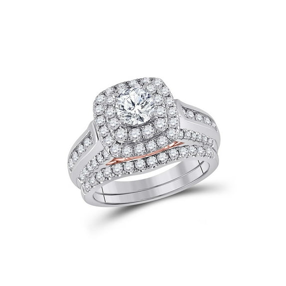 14kt Two-tone Gold Round Diamond Bridal Wedding Ring Band Set 2 Cttw