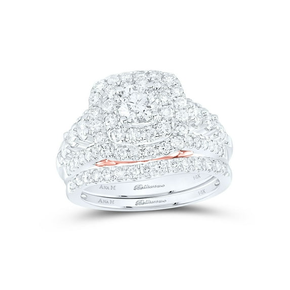 14kt Two-tone Gold Round Diamond Bridal Wedding Ring Band Set 2 Cttw