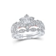 thumbnail image 1 of 14kt Two-tone Gold Round Diamond Flower Bridal Wedding Ring Band Set 3/4 Cttw, 1 of 4