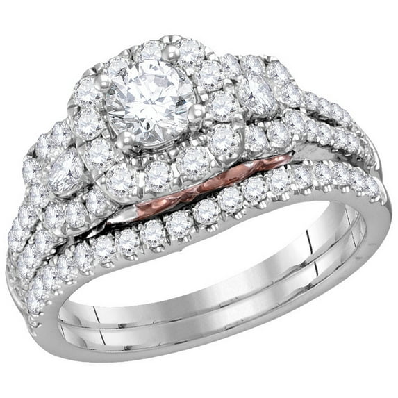14kt Two-tone Gold Womens Round Diamond Bellissimo Bridal Wedding Engagement Ring Band Set 1-1/2 Cttw (Certified)