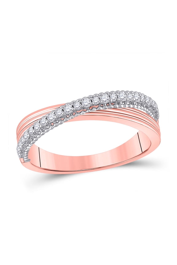 14kt Two-tone Gold Womens Round Diamond Crossover Fashion Ring 1/5 Cttw