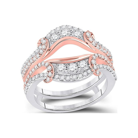 14kt Two-tone Gold Womens Round Diamond Wedding Wrap Band Ring Guard Enhancer 1 Cttw