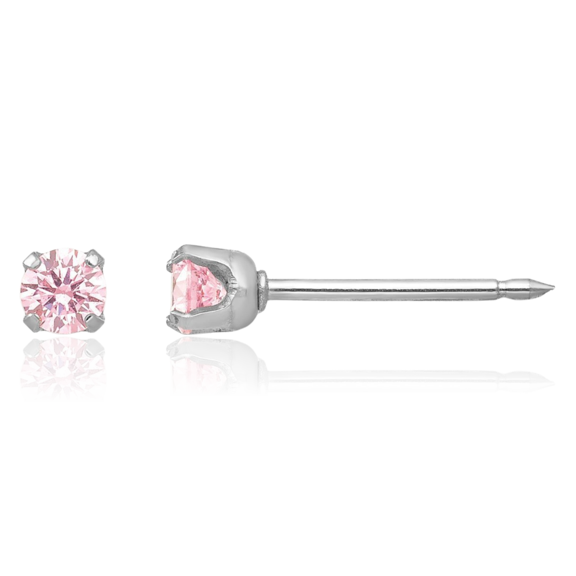 ICE CARATS 14K Solid White Gold Pink Cubic Zirconia Small Stud Earrings - 3mm - Round Cut, Prong Set, Butterfly Back Adult