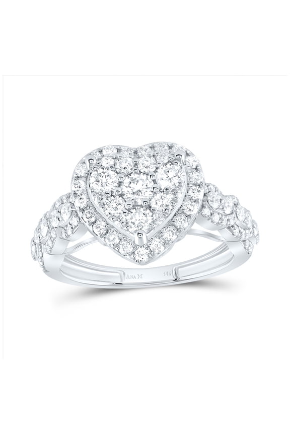 14kt White Gold 1 1/3 Cttw Natural Diamond Ana M Heart Single Halo Wedding Engagement Anniversary Ring, Women Size: 5-9