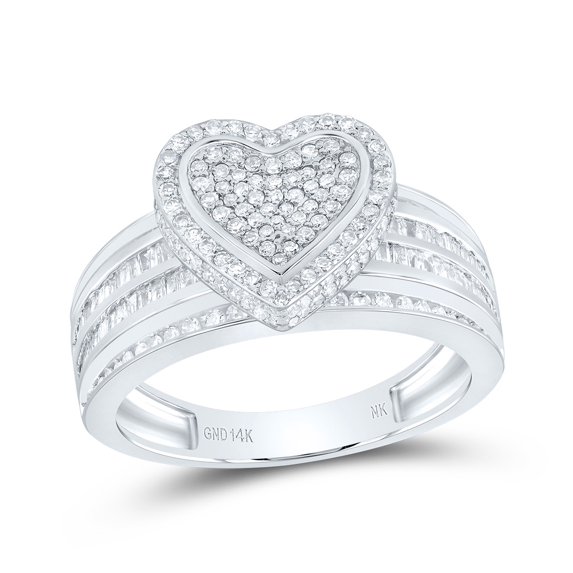 14kt White Gold 1 1/3 Cttw- Natural Diamond Fashion Heart Wedding Engagement Anniversary Ring, Women Size: 5-9