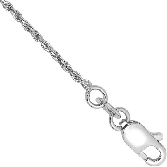 14K Solid White Gold 1.15mm Rope Chain Bracelet