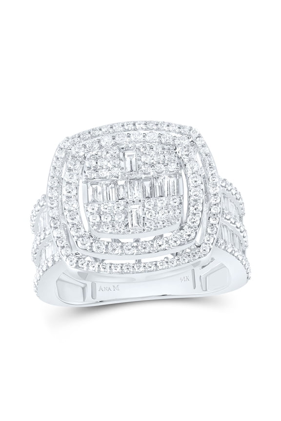 14kt White Gold 1 3/4 Cttw Diamond Ana M Fashion Cushion Baguette Wedding Engagement Anniversary Bridal Ring, Women Size: 5-9