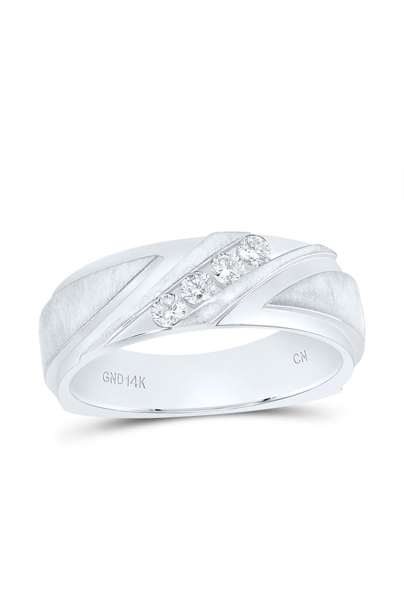 14kt White Gold 1/4 Ctw Natural Diamod Machine Set Men's Band Ring