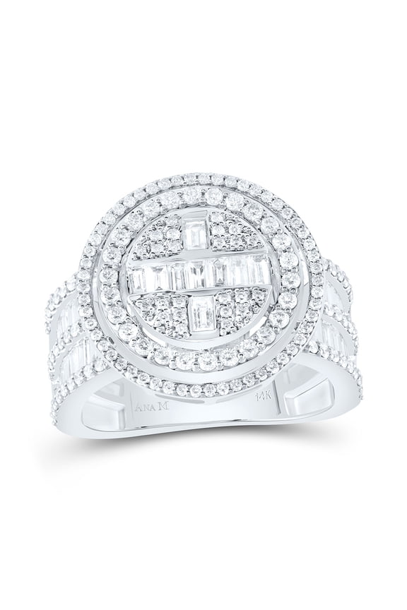 14kt White Gold 1 5/8 Cttw Diamond Ana M Fashion Round Baguette Wedding Engagement Anniversary Bridal Ring, Women Size: 5-9