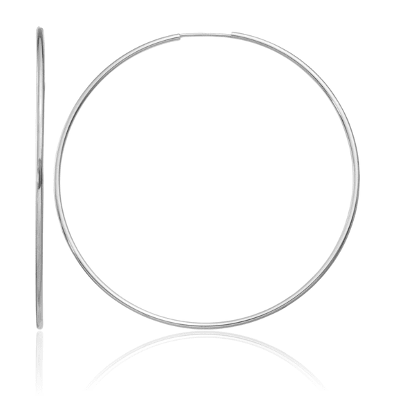 14K Solid White Gold 1.5mm Endless Round Large Hoop Earrings