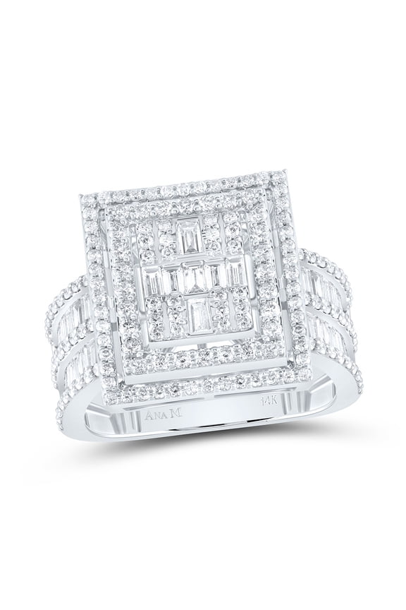14kt White Gold 1 7/8 Cttw Diamond Ana M Fashion Square Baguette Wedding Engagement Anniversary Bridal Ring, Women Size: 5-9