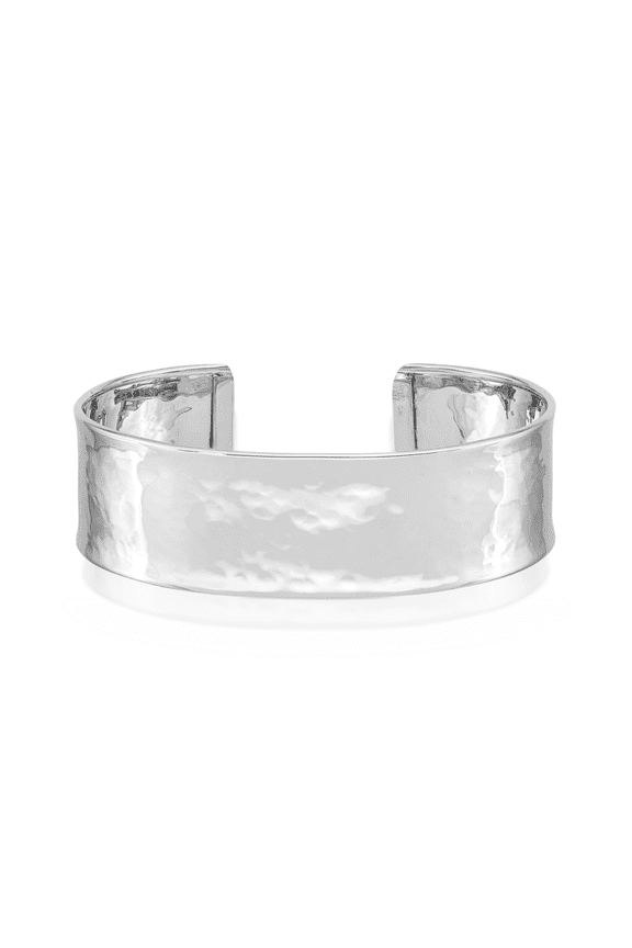 14K Solid White Gold 19mm Hammered Cuff Bracelet