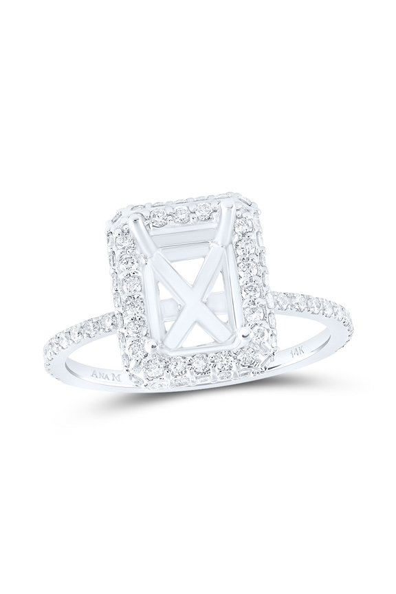 14kt White Gold 3/4 Cttw Diamond Ana M 2 Cttw Emerald Semi-mount Single Halo Wedding Engagement Anniversary Ring, Women Size: 5-9