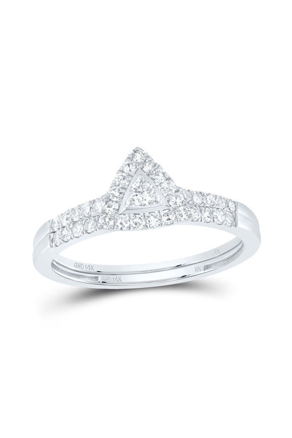 14kt White Gold 3/8 Cttw Natural Diamond Triangle Single Halo Wedding Engagement Anniversary Bridal Set, Women Size: 5-9