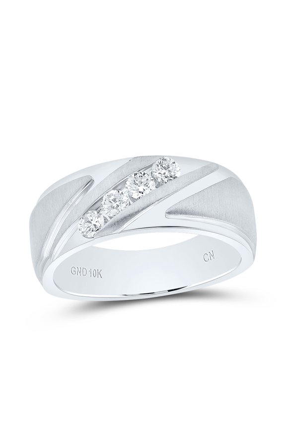 14kt White Gold 3/8 Ctw Natural Diamod Machine Set Men's Band Ring