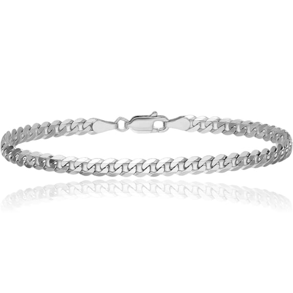 14K Solid White Gold 4.75mm Curb Link Chain Bracelet