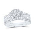 thumbnail image 1 of 14kt White Gold 5/8 Cttw Diamond Cushion Double Halo Wedding Engagement Anniversary Bridal Set, Women Size: 5-9, 1 of 1