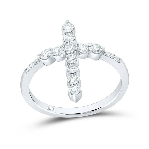 14kt White Gold 5/8 Cttw Natural Diamond Fashion Wedding Engagement Anniversary Cross Ring, Women Size: 5-9