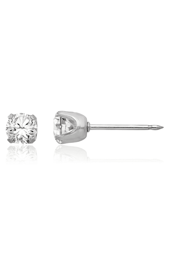 14K Solid White Gold 4.25mm Cubic Zirconia CZ Stud Earrings