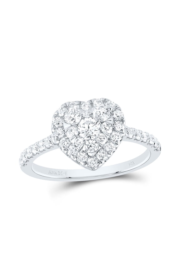 14kt White Gold 7/8 Cttw Natural Diamond Ana M Elite Heart Single Halo Bridal Wedding Engagement Anniversary Ring, Women Size: 5-9