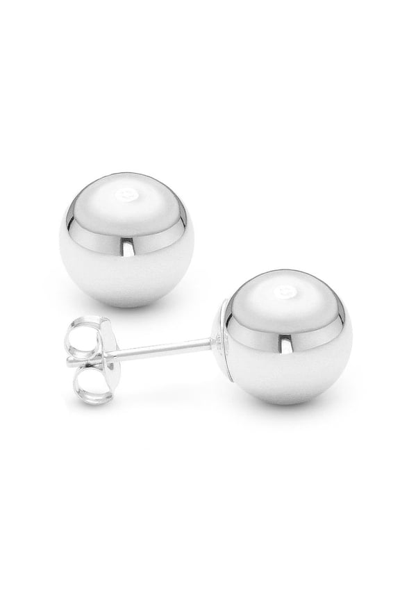 14kt White Gold 10 ct Ball Stud Earrings, Pair