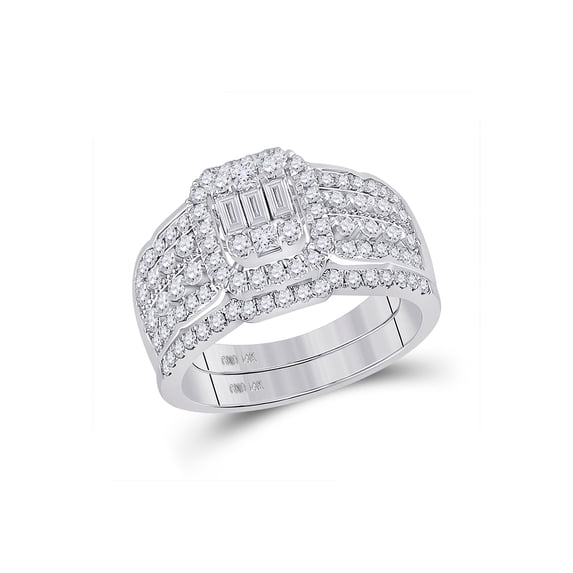 14kt White Gold Baguette Diamond Bridal Wedding Ring Band Set 1 Cttw