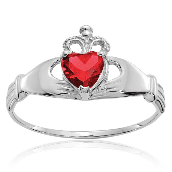 14K Solid White Gold Cubic Zirconia CZ Heart Irish Claddagh Celtic Ring Love Band January Birthstone Jewelry