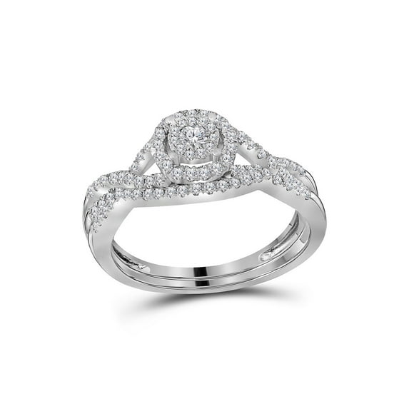 14kt White Gold Diamond Round Bridal Wedding Ring Band Set 1/2 Cttw
