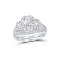 thumbnail image 1 of 14kt White Gold Emerald Diamond Bridal Wedding Ring Band Set 1-1/2 Cttw, 1 of 1