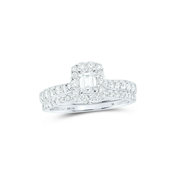 14kt White Gold Emerald Diamond Halo Bridal Wedding Ring Band Set 1 Cttw