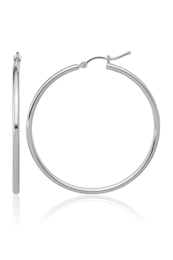 14K Solid White Gold Round Large Hoop Earrings