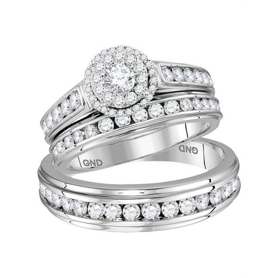 14kt White Gold His & Hers Round Diamond Solitaire Matching Bridal Wedding Ring Band Set 1-5/8 Cttw