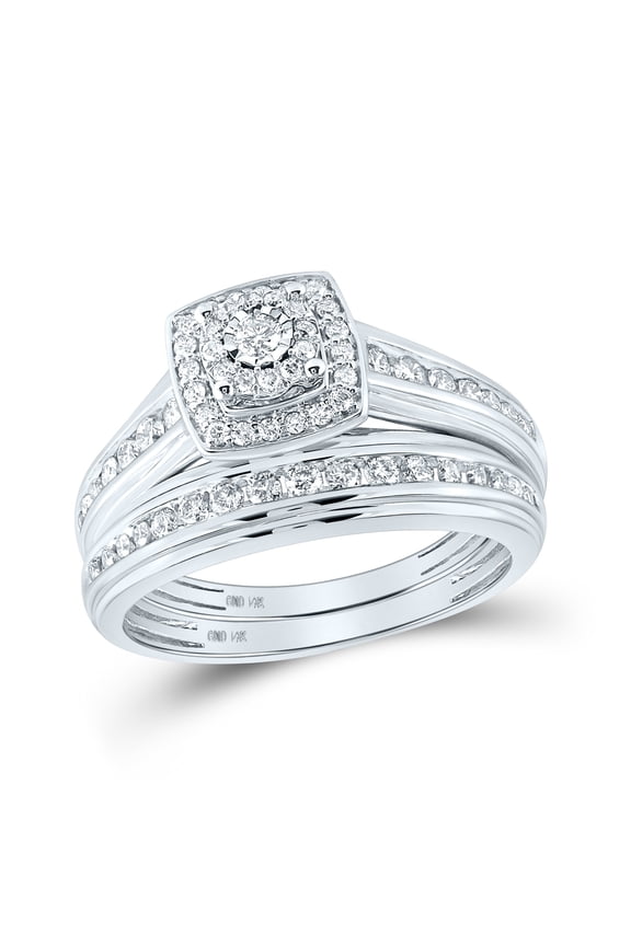 14kt White Gold His Hers Round Diamond Solitaire Matching Bridal Wedding Ring Band Set 7/8 Cttw