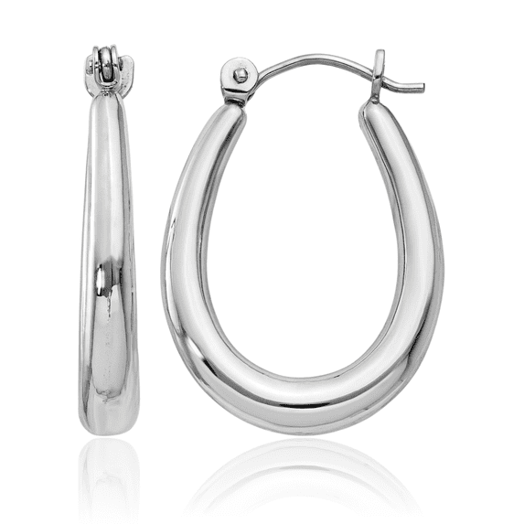 14K Solid White Gold Oval Large Hoop Earrings