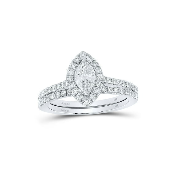 14kt White Gold Marquise Diamond Halo Bridal Wedding Ring Band Set 1 Cttw